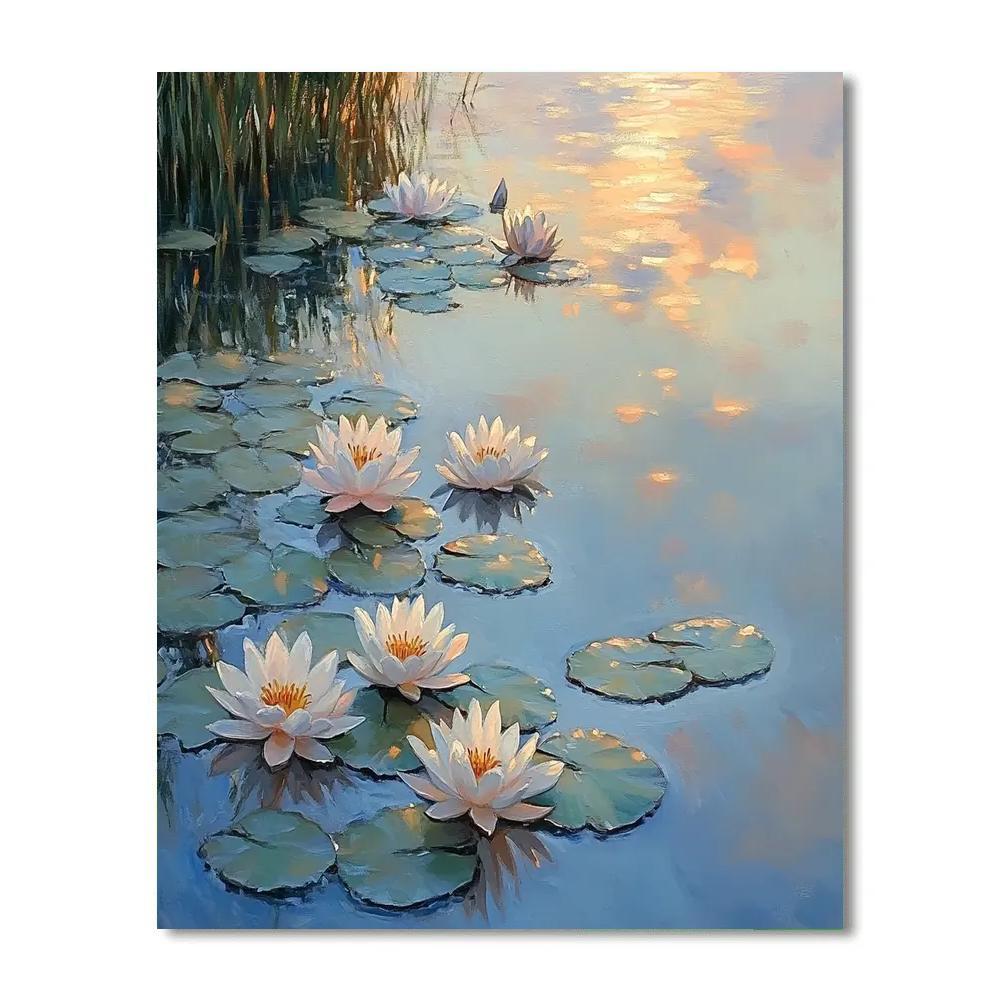 Claude Monet Inspired Water Lilies During Soft Sunrise paint by numbers
