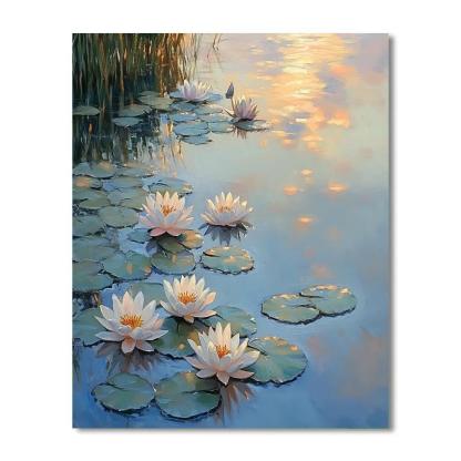 Claude Monet Inspired Water Lilies During Soft Sunrise paint by numbers