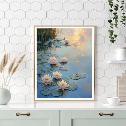 Claude Monet Inspired Water Lilies During Soft Sunrise paint by numbers