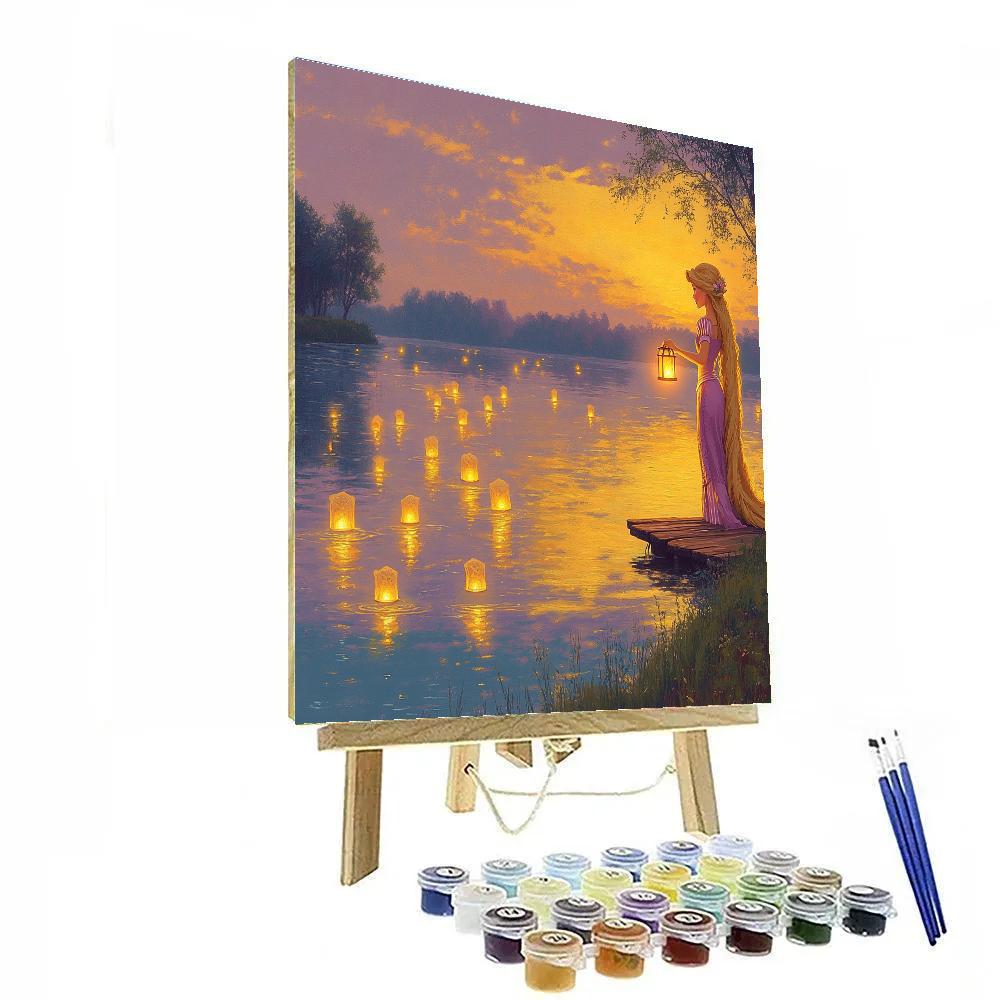 Rapunzel Lantern Lake Evening Disney Inspired paint by color