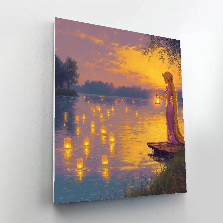 Rapunzel Lantern Lake Evening Disney Inspired paint by color