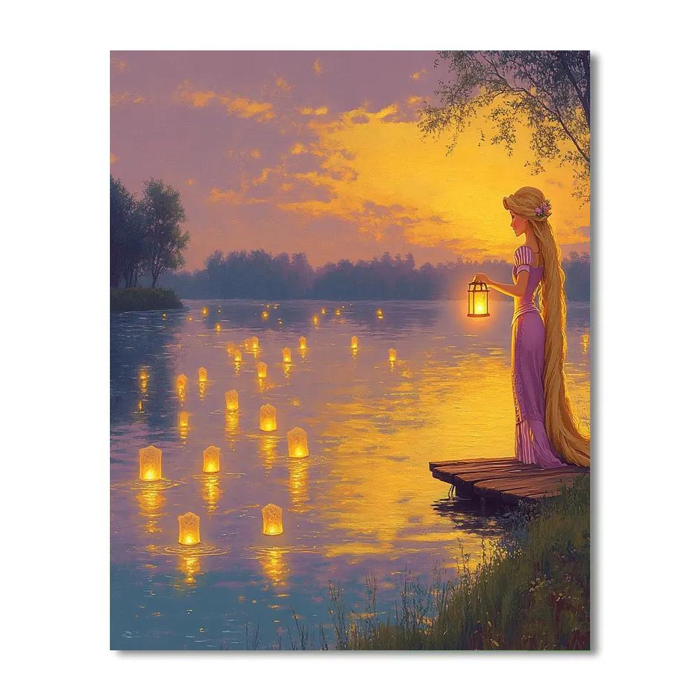 Rapunzel Lantern Lake Evening Disney Inspired paint by color