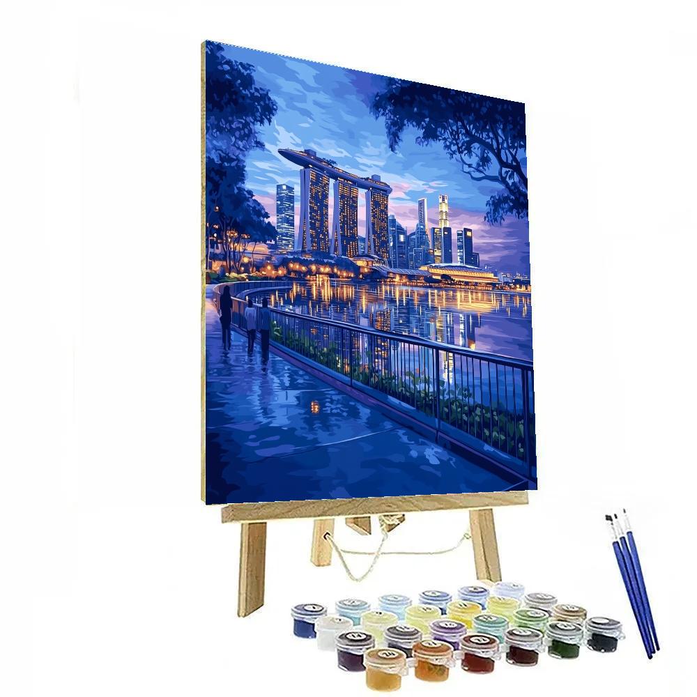 Twilight Reflections At Marina Bay Sands Promenade Singapore painting number kit