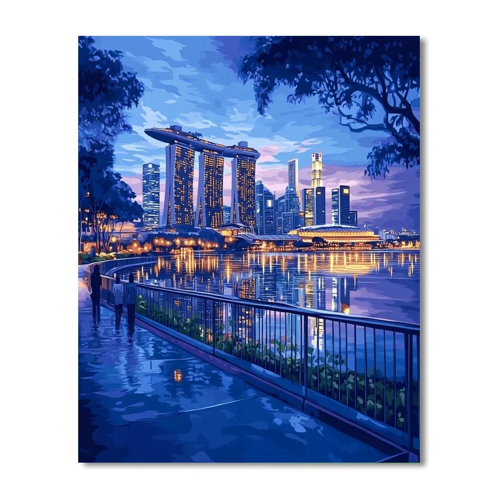 Twilight Reflections At Marina Bay Sands Promenade Singapore painting number kit