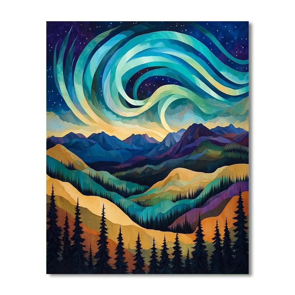J. E. H. MacDonald Inspired Auroral Sky Over Algoma Ridges Painting by numbers kit