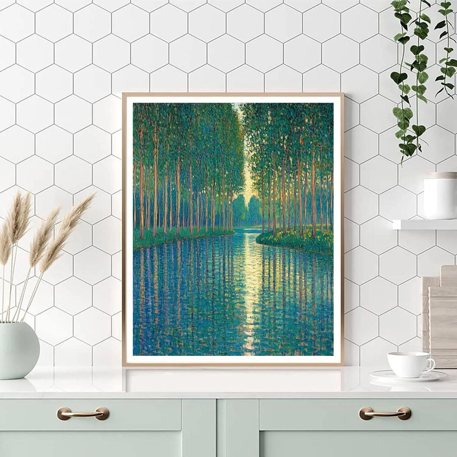 Claude Monet Inspired Sunlit Poplars Along A Quiet Bend Of River Paint by numbers art