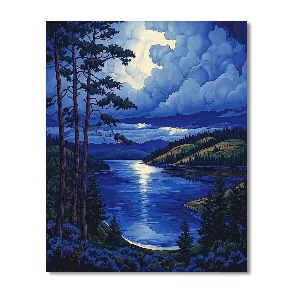 J. E. H. MacDonald Inspired Stormlit Lake And Pine Crescendo DIY paint by numbers