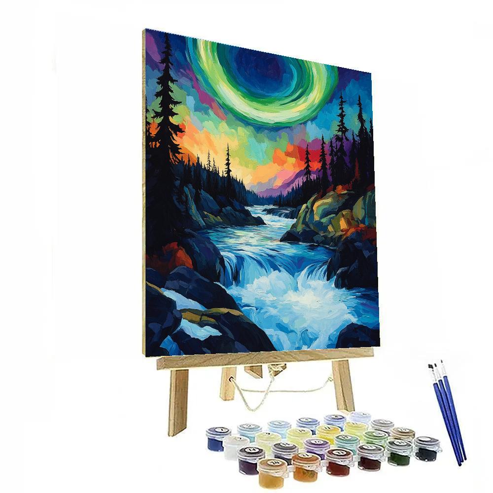 A.Y. Jackson Inspired Aurora Over Shield Rapids paint by color