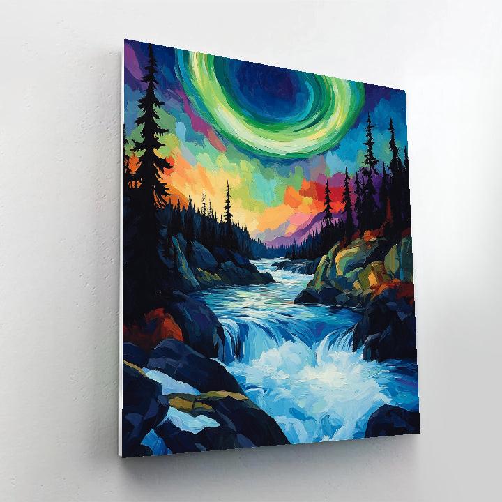 A.Y. Jackson Inspired Aurora Over Shield Rapids paint by color