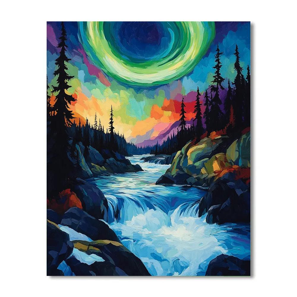 A.Y. Jackson Inspired Aurora Over Shield Rapids paint by color