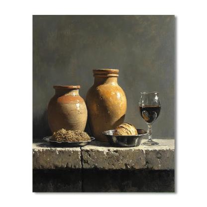 Diego Velázquez Inspired Lunar Cellar Still Life paint by color