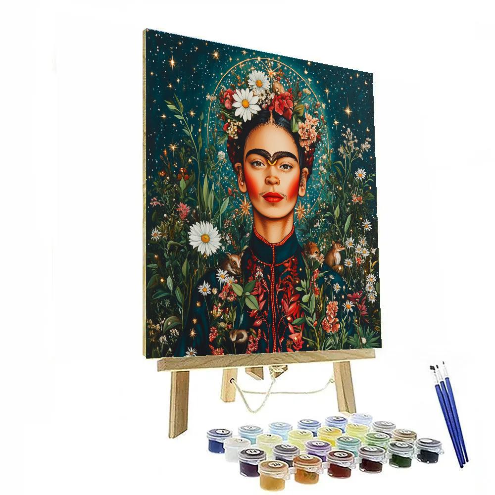 Frida Kahlo Inspired Portrait With Botanical Night Sky painting number kit