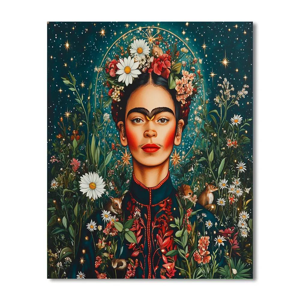 Frida Kahlo Inspired Portrait With Botanical Night Sky painting number kit