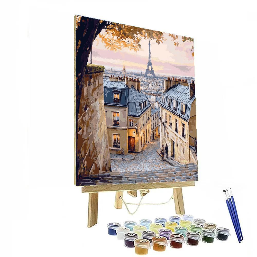 Stone Streets And Skyline View From Montmartre Steps Paris France paint by number