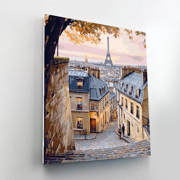Stone Streets And Skyline View From Montmartre Steps Paris France paint by number