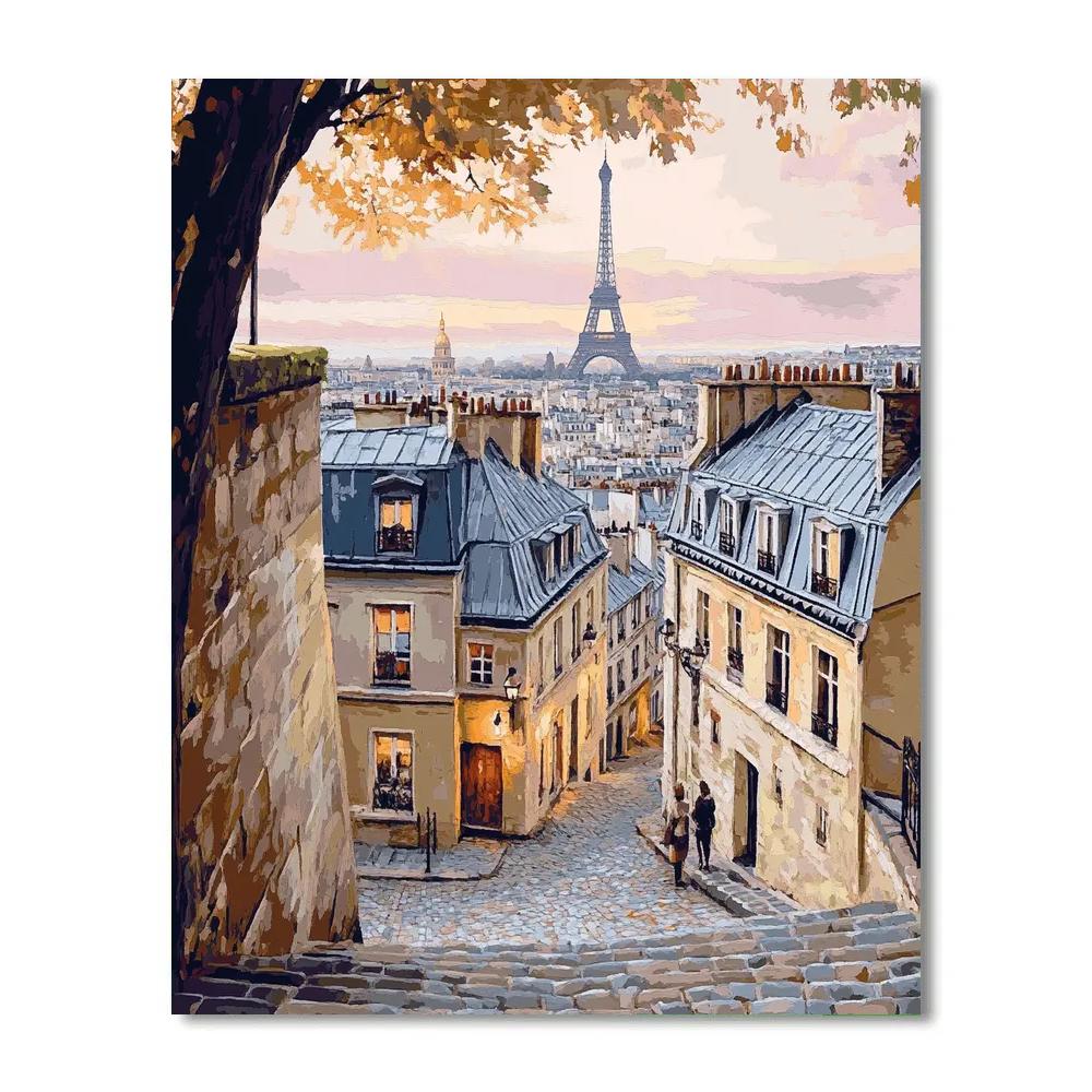 Stone Streets And Skyline View From Montmartre Steps Paris France paint by number