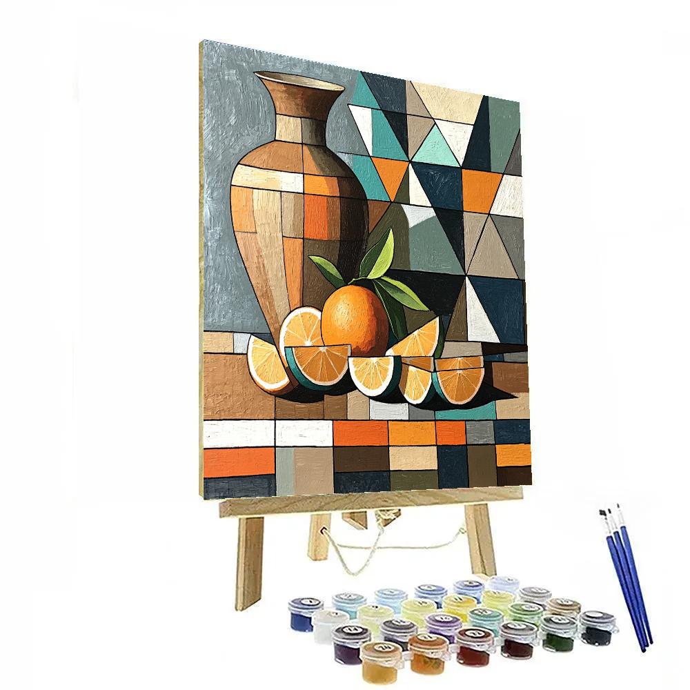 Pablo Picasso Inspired Fractured Citrus And Amphora Still Life Paint by numbers art