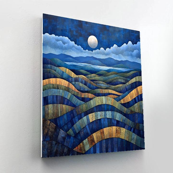 Pablo Picasso Inspired Cubist Terraced Hills Under A Prismatic Moon Number painting