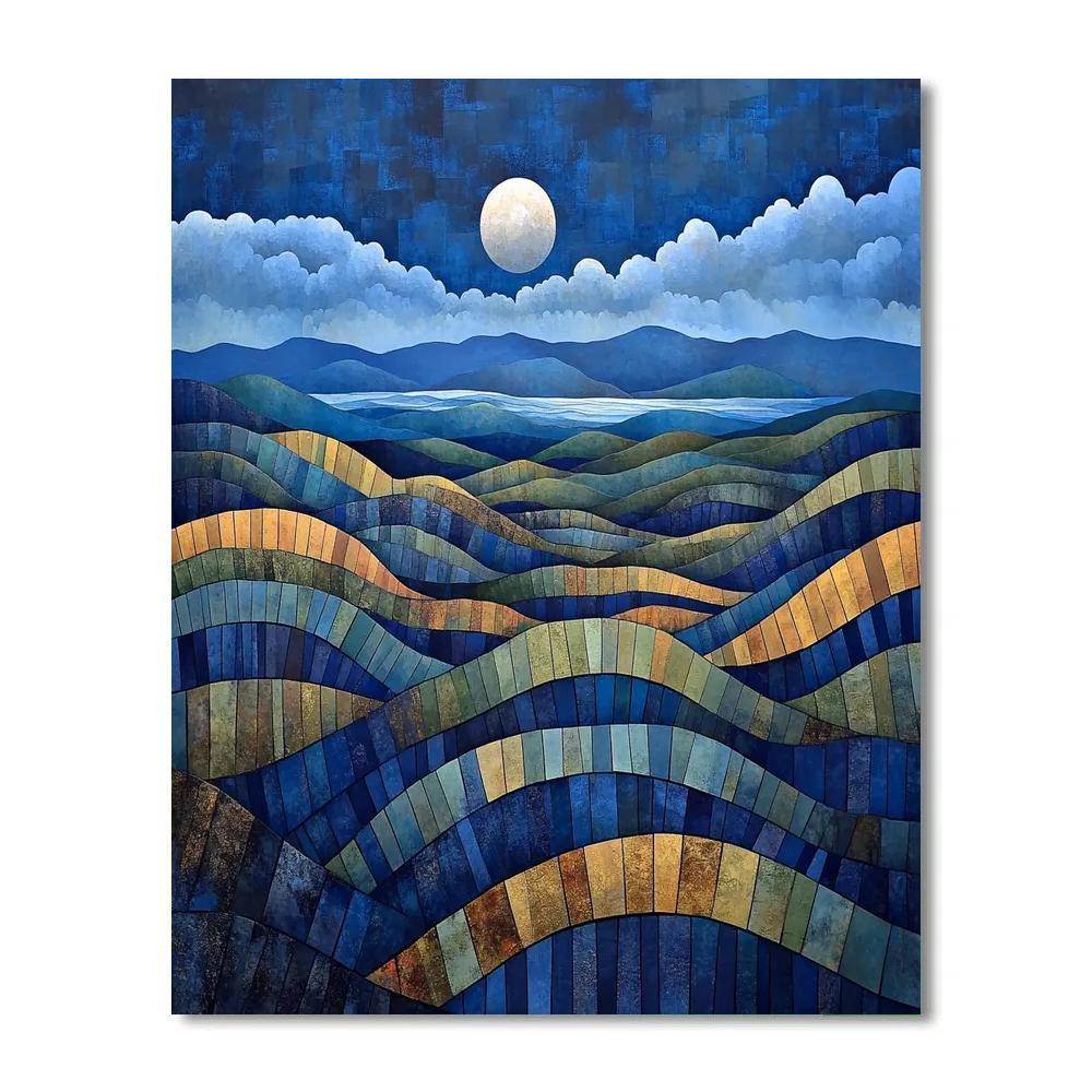 Pablo Picasso Inspired Cubist Terraced Hills Under A Prismatic Moon Number painting
