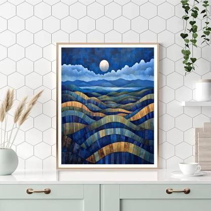 Pablo Picasso Inspired Cubist Terraced Hills Under A Prismatic Moon Number painting