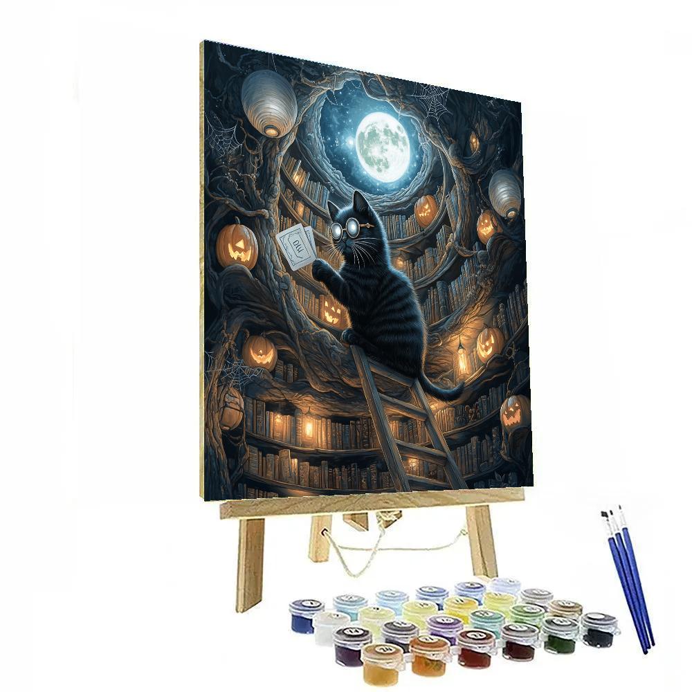 Spooky Library With Moonlit Spell Index DIY paint by numbers