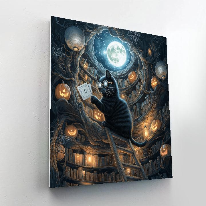 Spooky Library With Moonlit Spell Index DIY paint by numbers