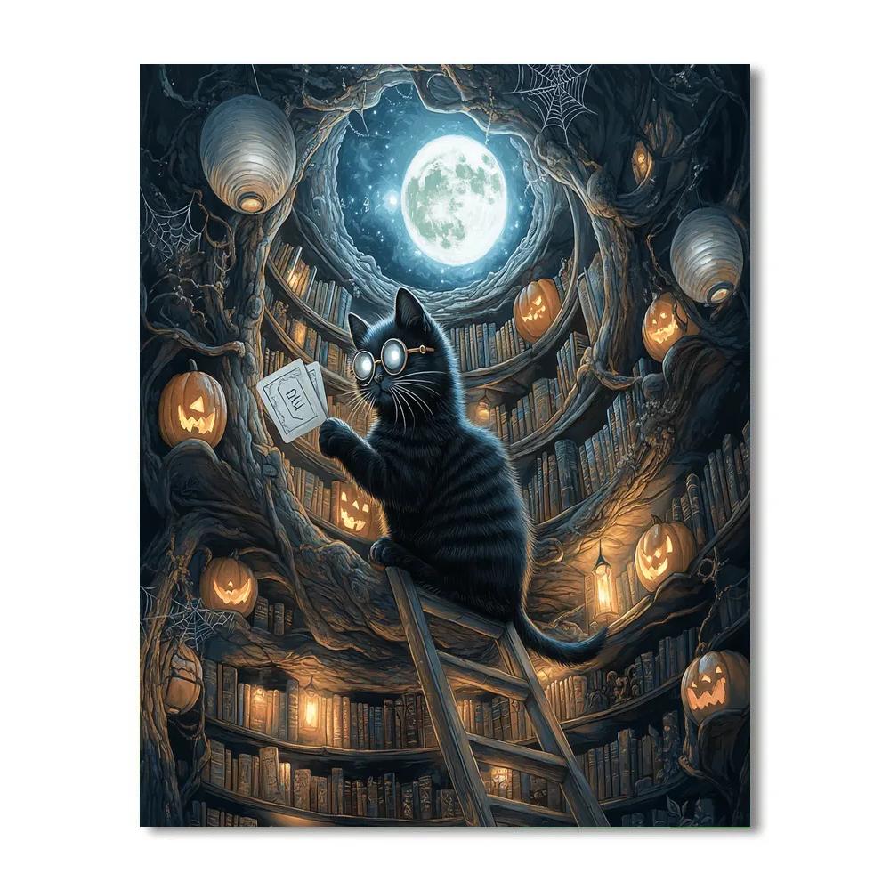 Spooky Library With Moonlit Spell Index DIY paint by numbers