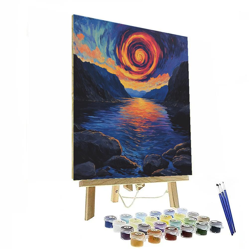 Edvard Munch Inspired Aurora Spiral Over Silent Fjord paint by color