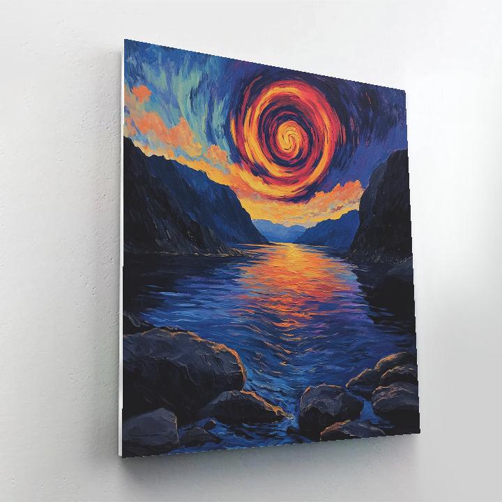 Edvard Munch Inspired Aurora Spiral Over Silent Fjord paint by color