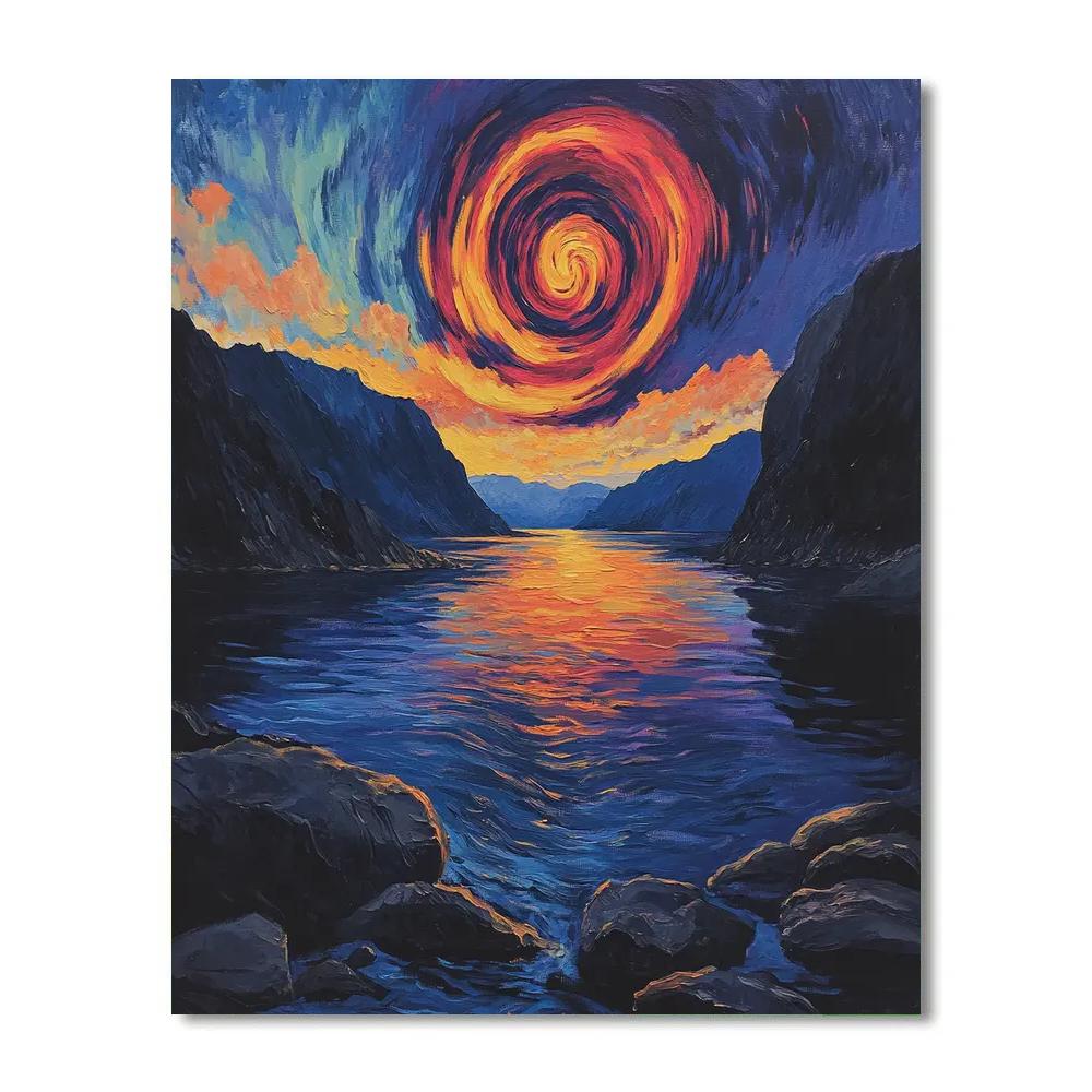 Edvard Munch Inspired Aurora Spiral Over Silent Fjord paint by color