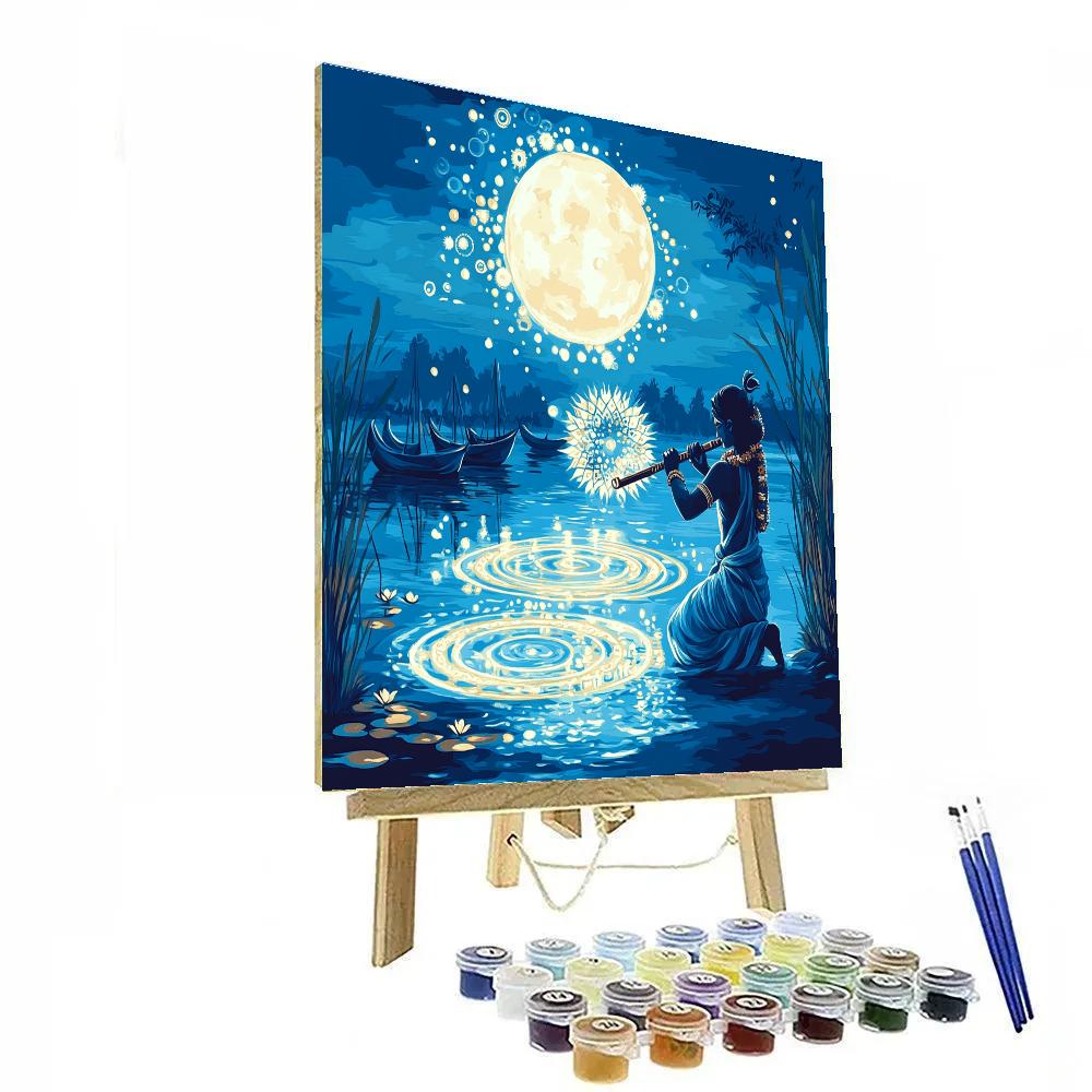 Krishna Painting Mandalas On A Moonlit Yamuna Paint by numbers art