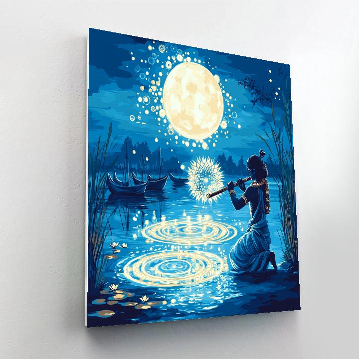 Krishna Painting Mandalas On A Moonlit Yamuna Paint by numbers art