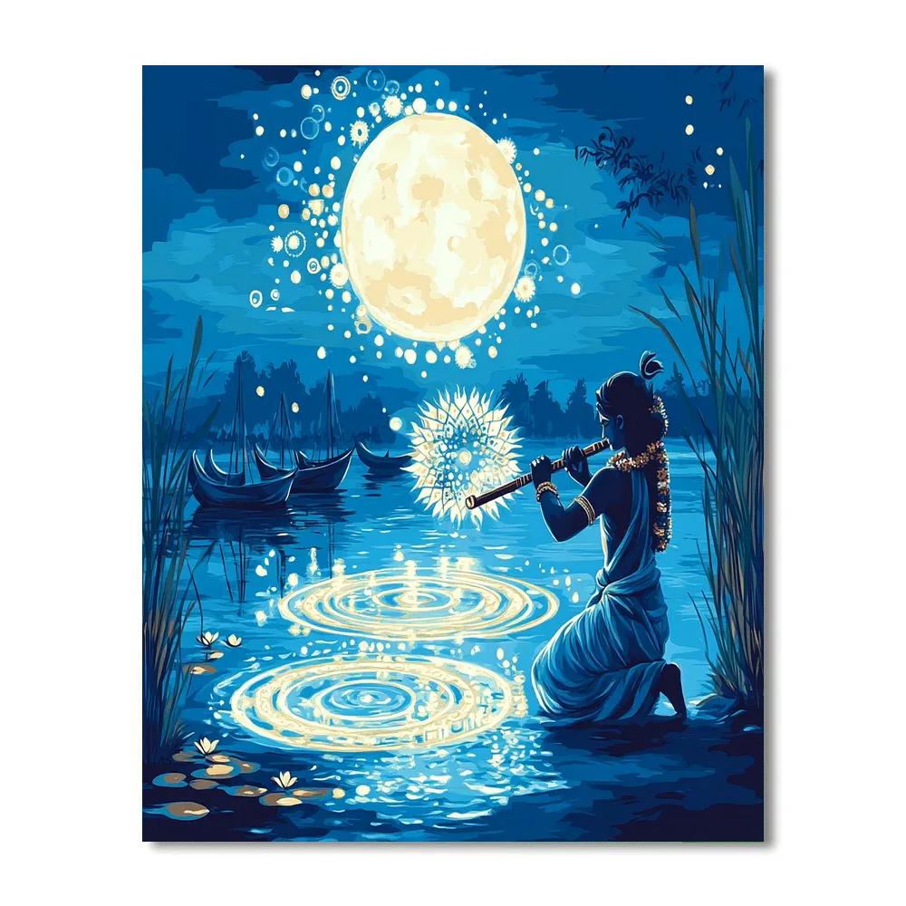 Krishna Painting Mandalas On A Moonlit Yamuna Paint by numbers art