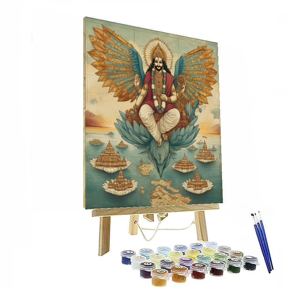 Vishnu And Garuda Over The Floating Temple Atlas Paint by numbers art