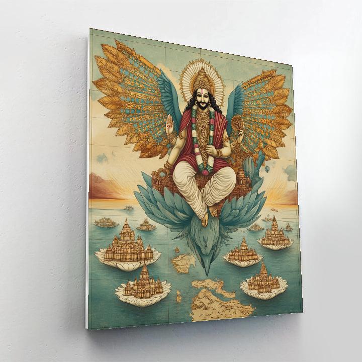 Vishnu And Garuda Over The Floating Temple Atlas Paint by numbers art