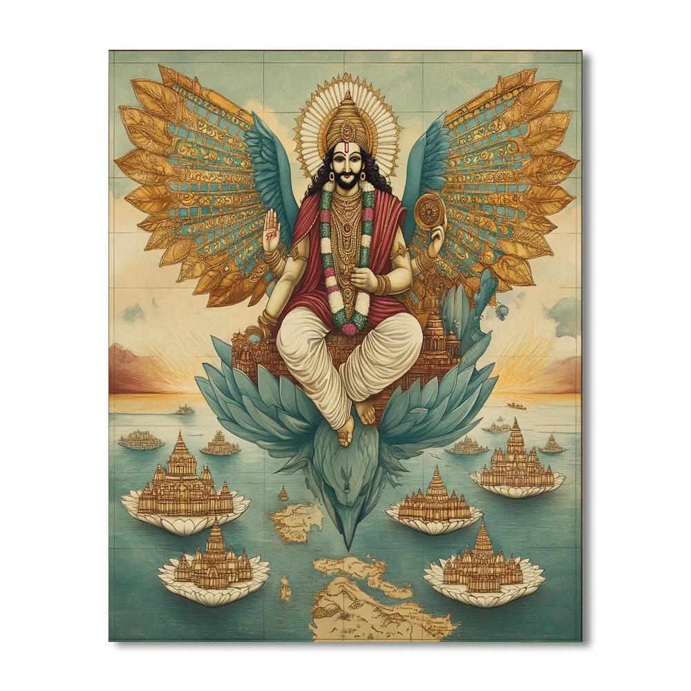 Vishnu And Garuda Over The Floating Temple Atlas Paint by numbers art