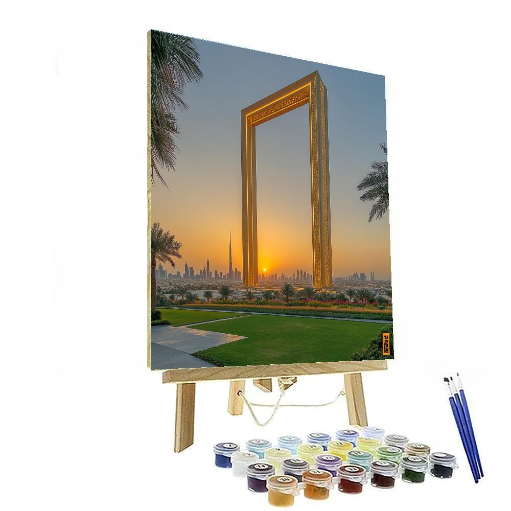Desert Edge Skyline At The Dubai Frame Dubai United Arab Emirates paint by color