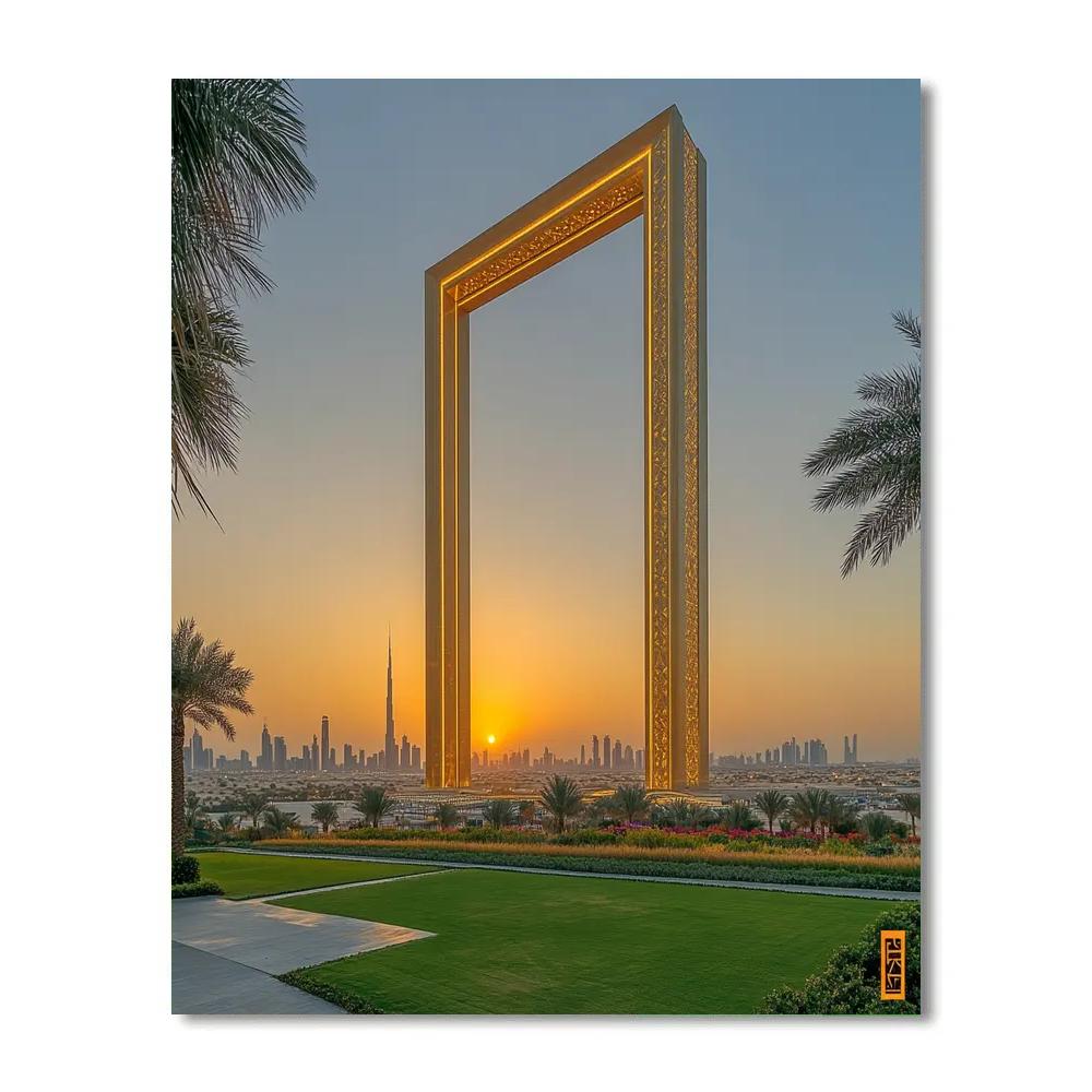 Desert Edge Skyline At The Dubai Frame Dubai United Arab Emirates paint by color
