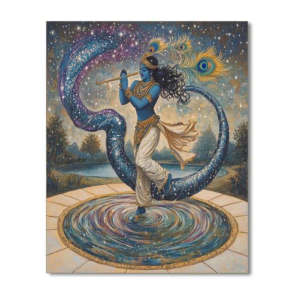 Krishna And The Serpent Kaliya As A Nebula Ribbon Paint by numbers kits