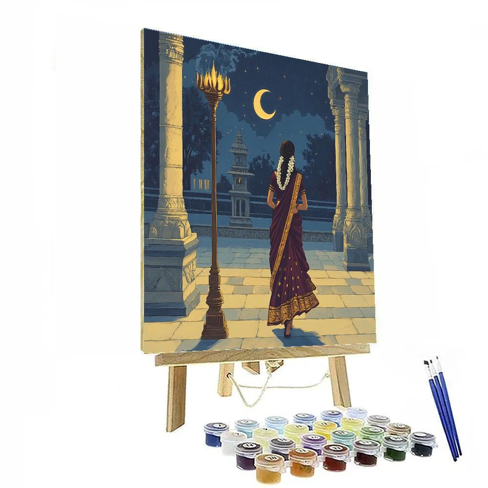 Temple Courtyard Parvati With Moonlit Trident Shadow paint by numbers