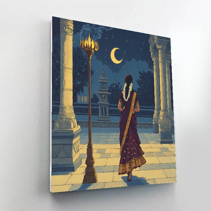 Temple Courtyard Parvati With Moonlit Trident Shadow paint by numbers