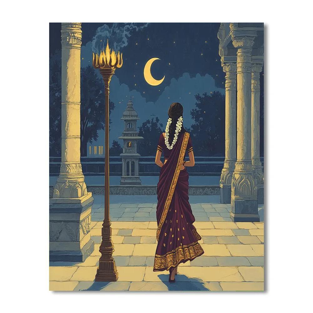 Temple Courtyard Parvati With Moonlit Trident Shadow paint by numbers