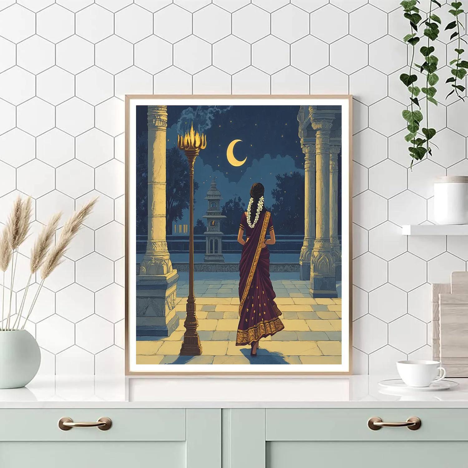 Temple Courtyard Parvati With Moonlit Trident Shadow paint by numbers