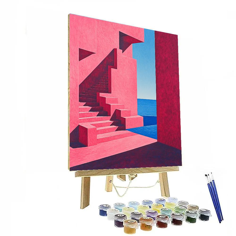 Color Block Staircase At La Muralla Roja Calpe Spain painting number kit