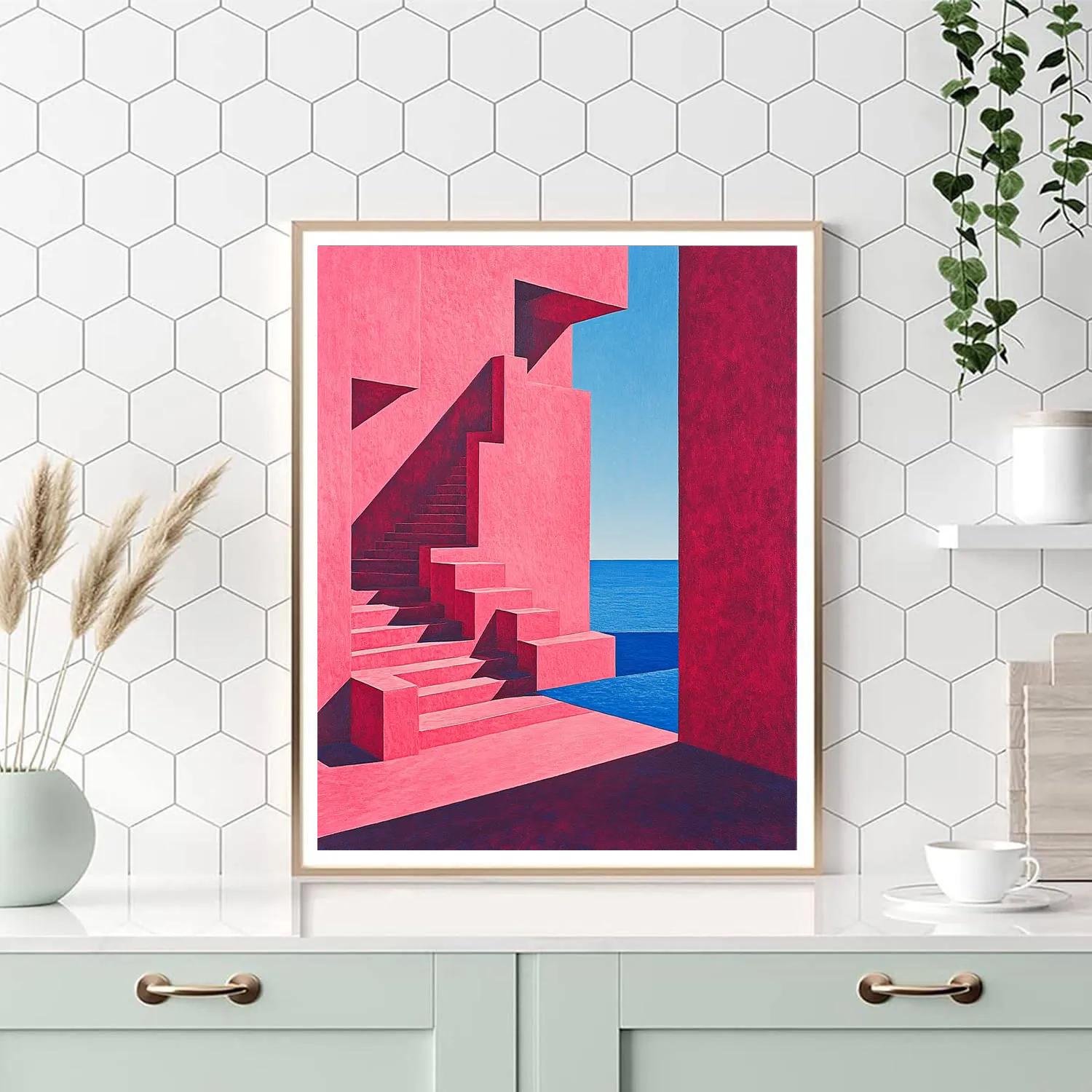 Color Block Staircase At La Muralla Roja Calpe Spain painting number kit