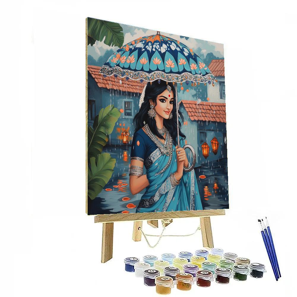 Rain Festival Umbrella With Parvati Blessing Paint by numbers art