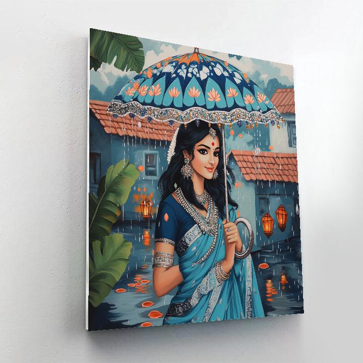 Rain Festival Umbrella With Parvati Blessing Paint by numbers art