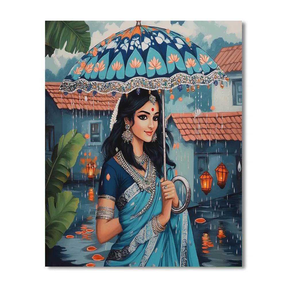 Rain Festival Umbrella With Parvati Blessing Paint by numbers art