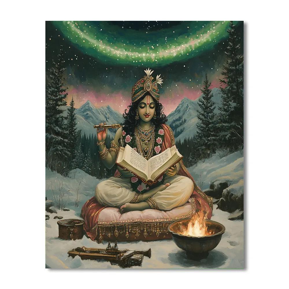 Krishna Reading The Bhagavata Under Aurora Canopy DIY paint by numbers