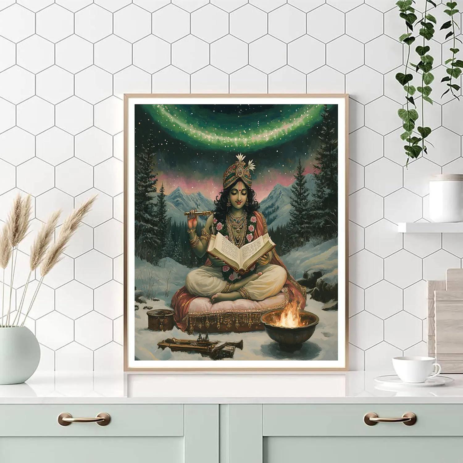 Krishna Reading The Bhagavata Under Aurora Canopy DIY paint by numbers